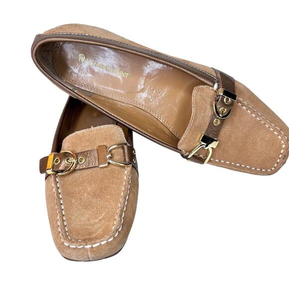 8 Etienne Aigner Preppy Brown Tan Suede Leather Moc Loafers Flats Academia - Picture 4 of 9